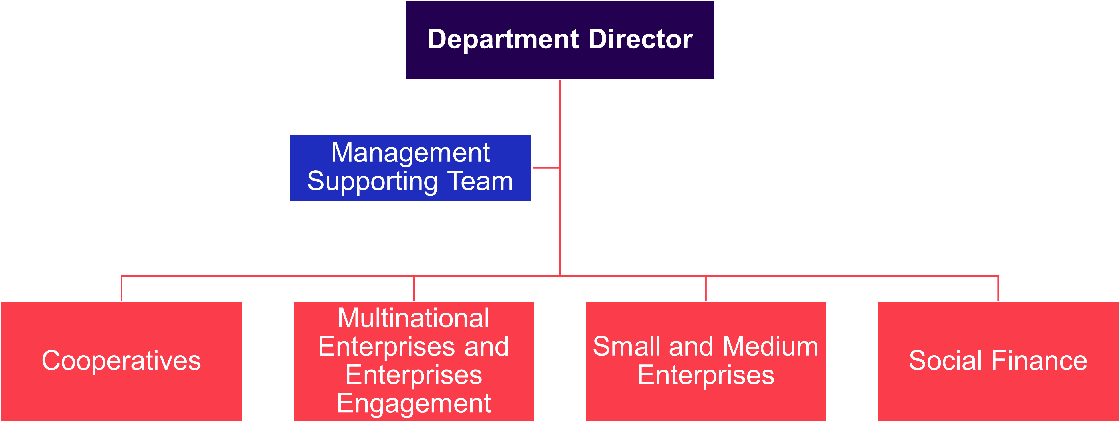 organizational chart of the Department of Sustainable Enterprises, Productivity and Just Transition